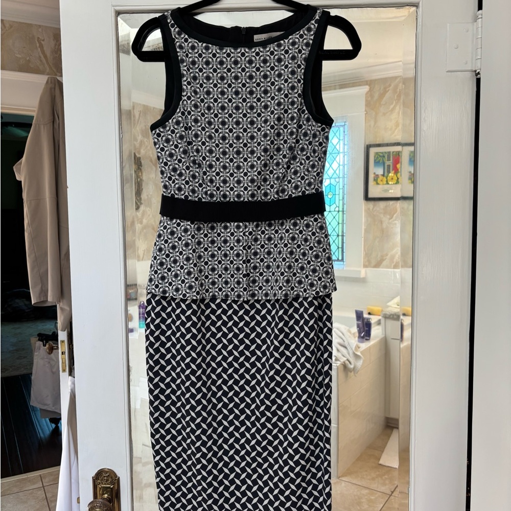 Karen Millen Black and White Sheath Midi Dress